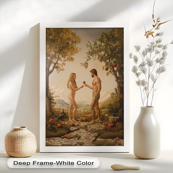 The First Temptation – Adam and Eve in Eden Renaissance Oil Painting