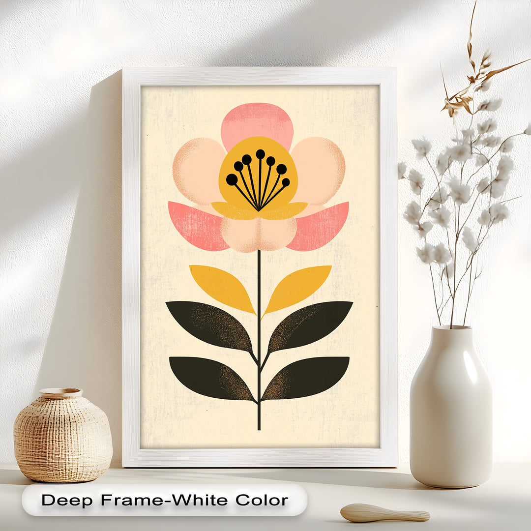 Mid-Century Bloom – Retro Floral Minimalist Wall Art Oil Painting