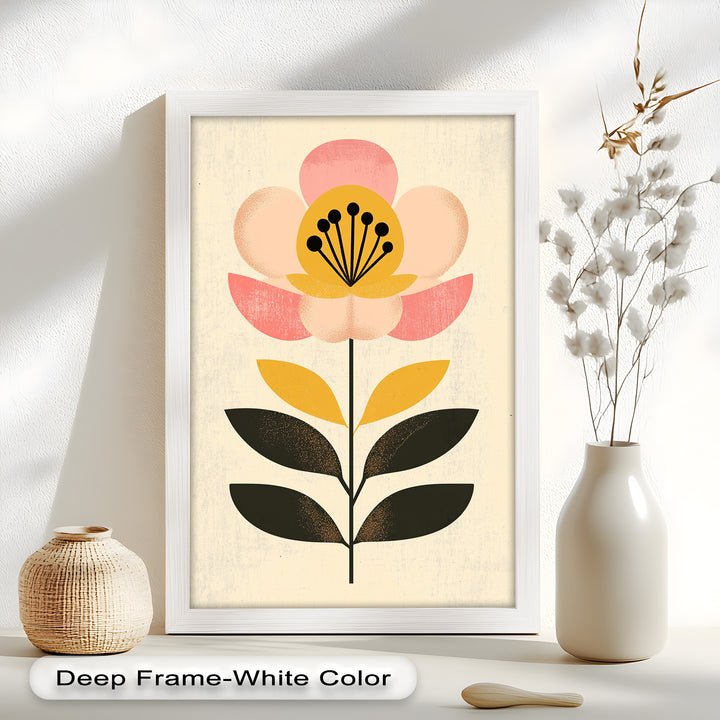 Mid-Century Bloom – Retro Floral Minimalist Wall Art Oil Painting