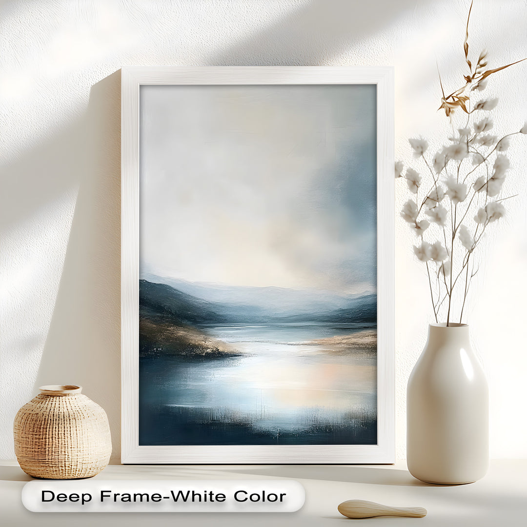 Misty Mountain Lake Landscape - Framed Oil Painting