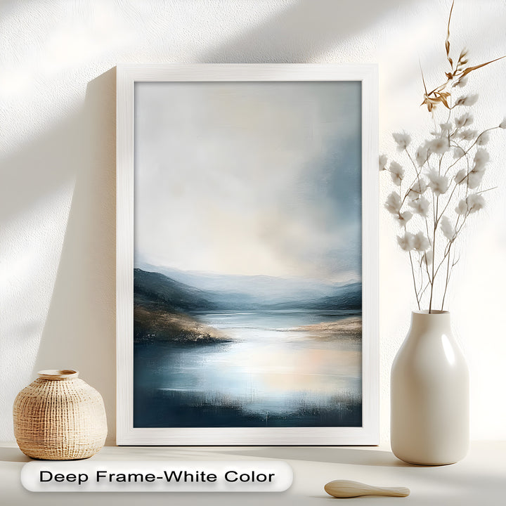 Misty Mountain Lake Landscape - Framed Oil Painting