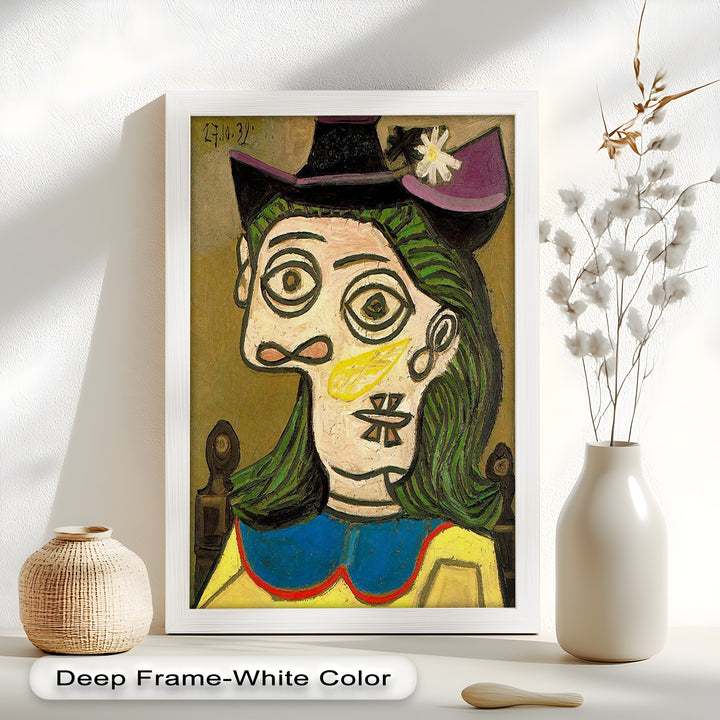 Whimsical Hat – Abstract Female Portrait with Flower Detail Picasso Oil Painting