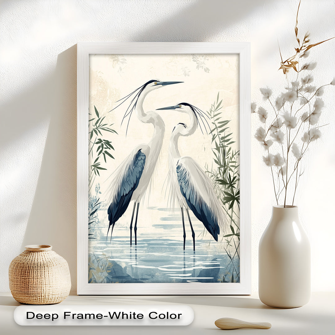Twin Herons in Harmony – Bird Oil Painting