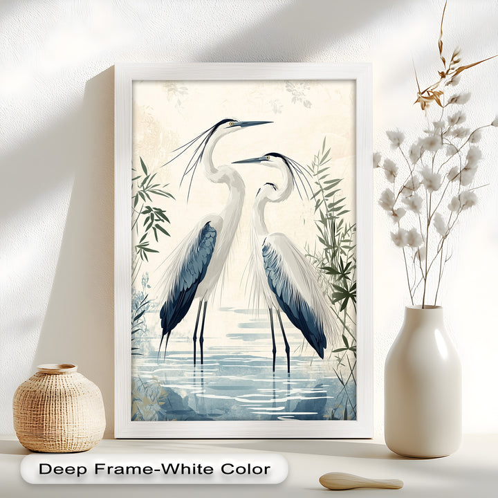 Twin Herons in Harmony – Bird Oil Painting