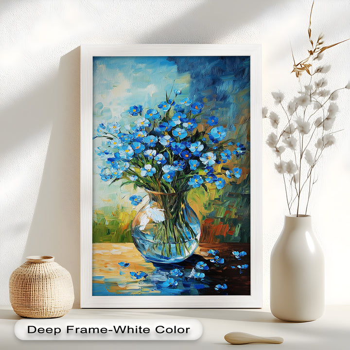 Blue Wildflowers in Vase Wall Art – Floral Oil Painting