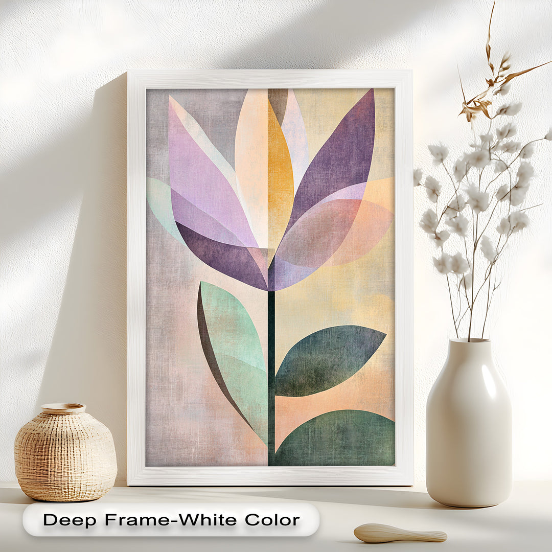 Purple Bloom – Minimalistisches geometrisches Blumenölgemälde