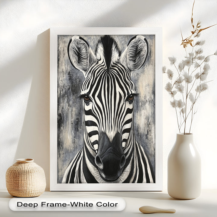 Zebra Portrait – Bold Black and White Animal Oil Painting