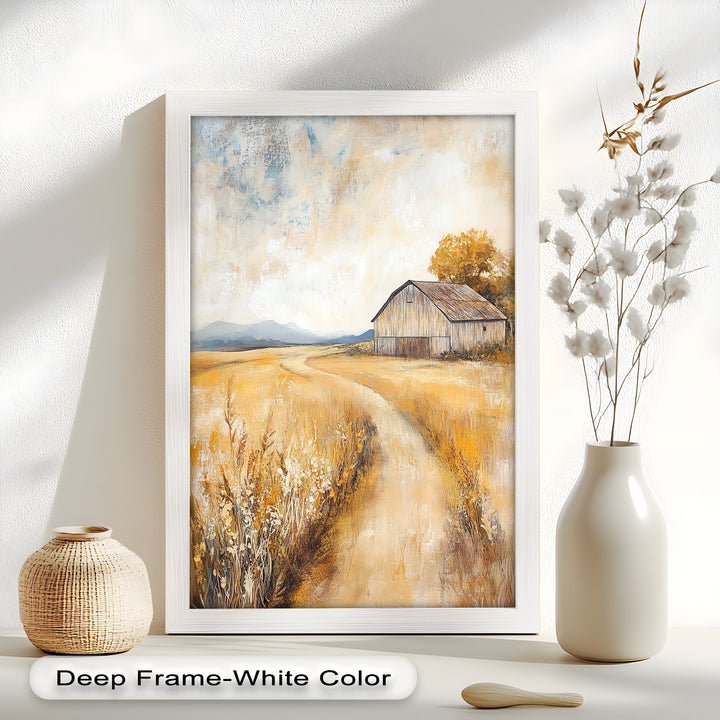 Country Wall Art - Golden Field Barn Landschaftsölgemälde