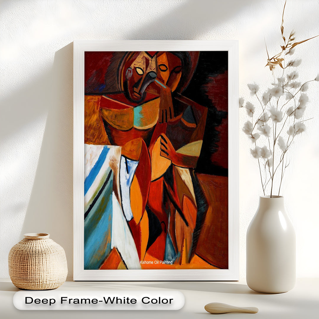 Abstract Embrace Wall Art – Cubist Oil Painting