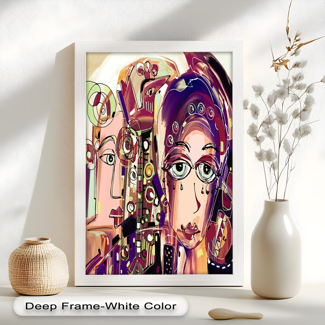 Whispers in Color – Dual Faces with Expressive Eyes Picasso Oil Painting