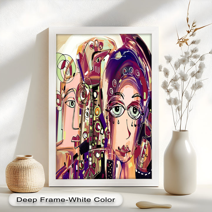 Whispers in Color – Dual Faces with Expressive Eyes Picasso Oil Painting