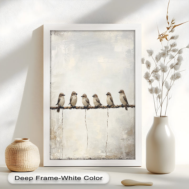 Six Birds in Stillness – Animal Oil Painting