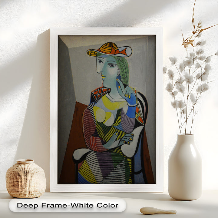 Striped Serenity – Colorful Woman in Hat Picasso Oil Painting