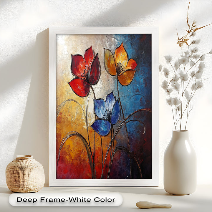 Eternal Bloom – Red, Yellow, and Blue Floral Oil Painting