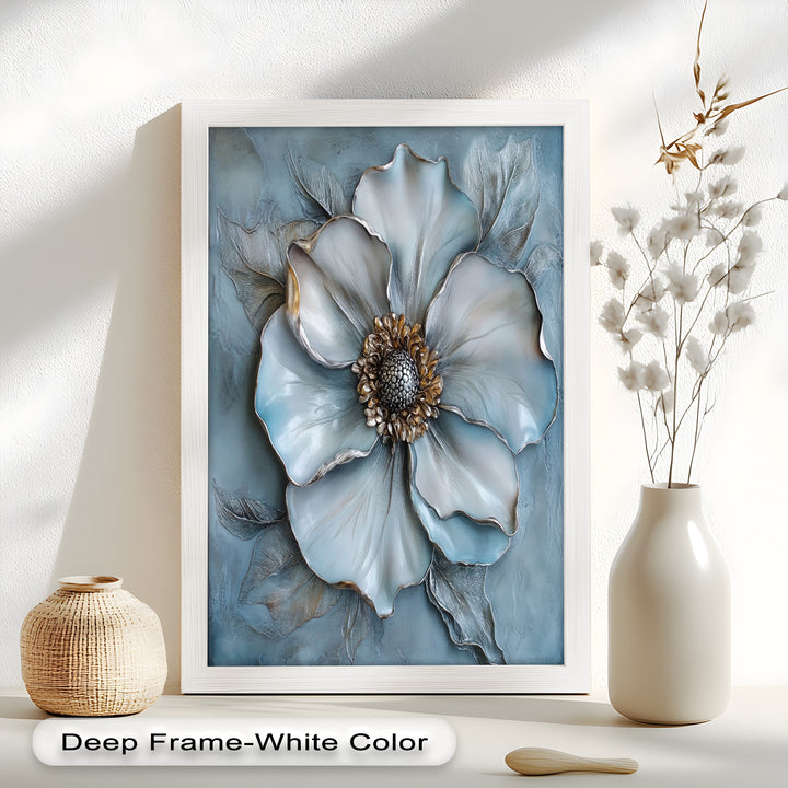 Blue Mist Bloom – Sculptural Petal Flower Oil Painting