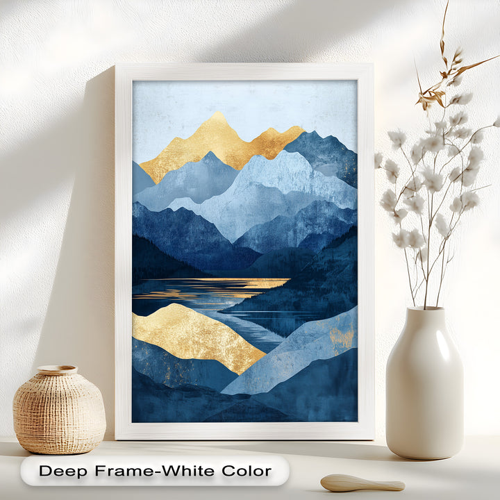 Golden Horizon – Abstract Blue Mountain Landscape Oil Painting