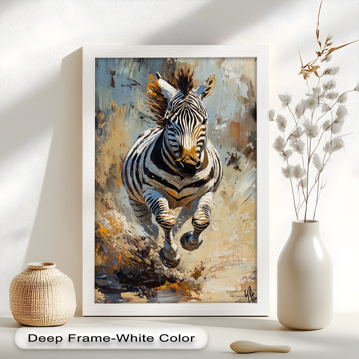 Charging Zebra in Dust Storm – Wildlife Animal Oil Painting