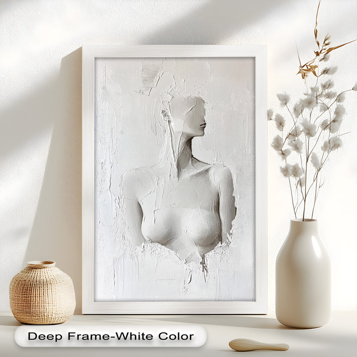 Silent Form – Minimalist White Abstract Female Oil Painting