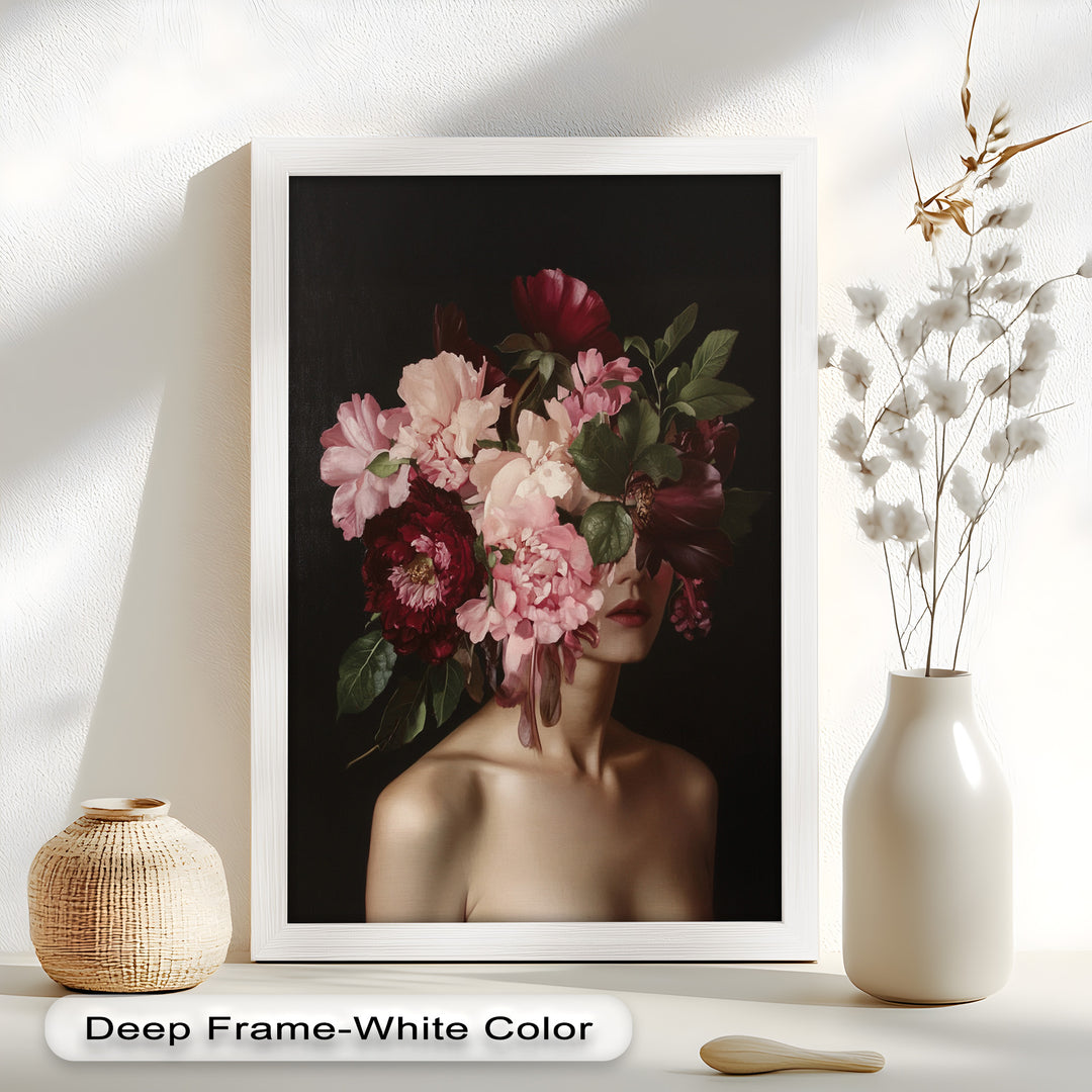 Blossom Veil – Romantic Floral Portrait Oil Painting
