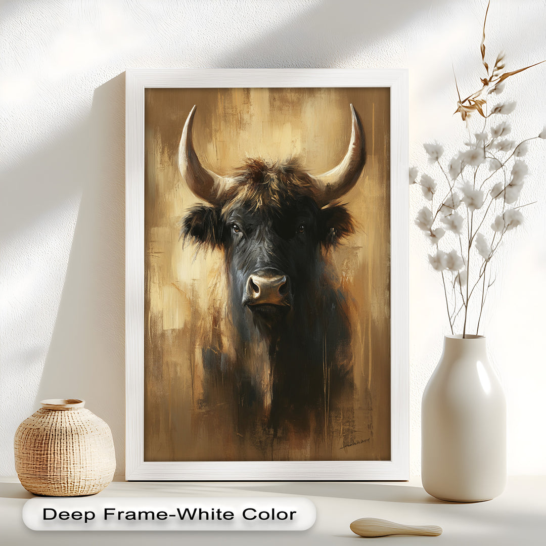 Bull in Amber Tones - Animal Oil Painting