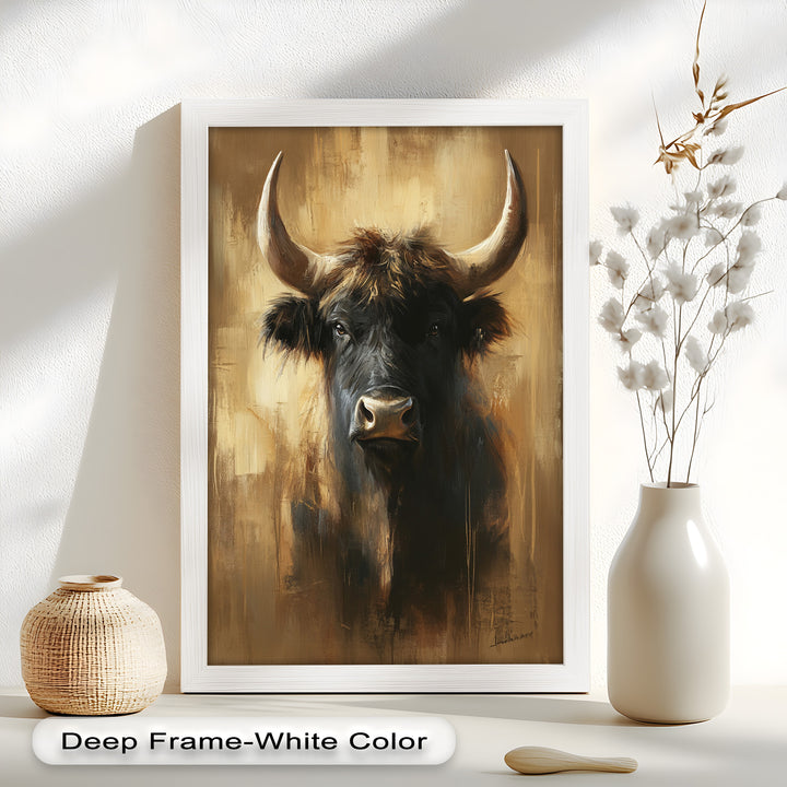 Bull in Amber Tones - Animal Oil Painting