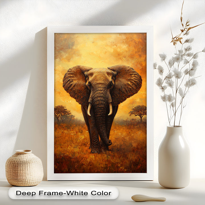 Majestic Elephant at Sunset – Wildlife Oil Painting