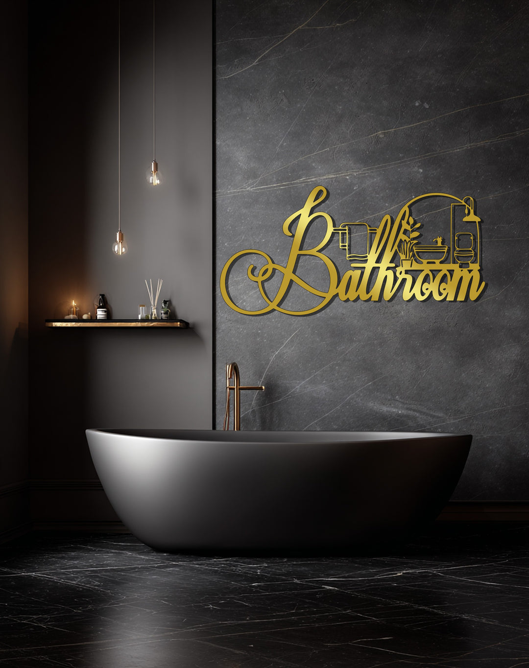Bathroom lettering wall art with minimalist icons