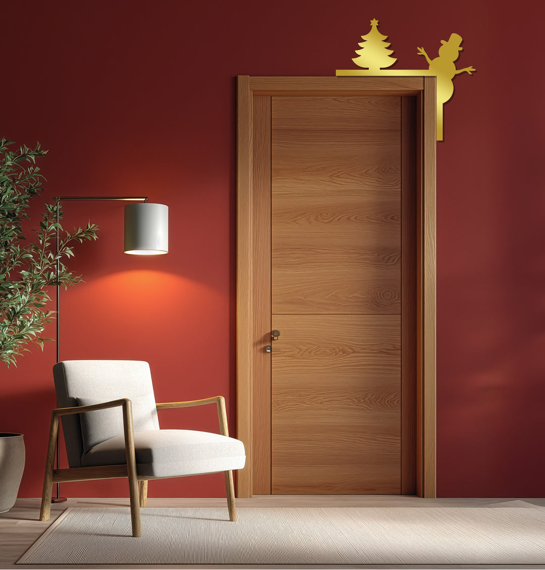 بهجة عيد الميلاد - ديكور معدني للمدفأة على شكل رجل ثلج وشجرة