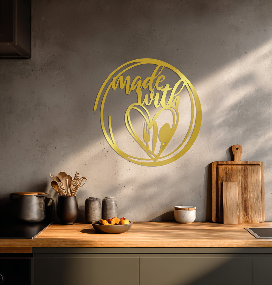 Made With Love – Heart & Cutlery Kitchen Metal Wall Art