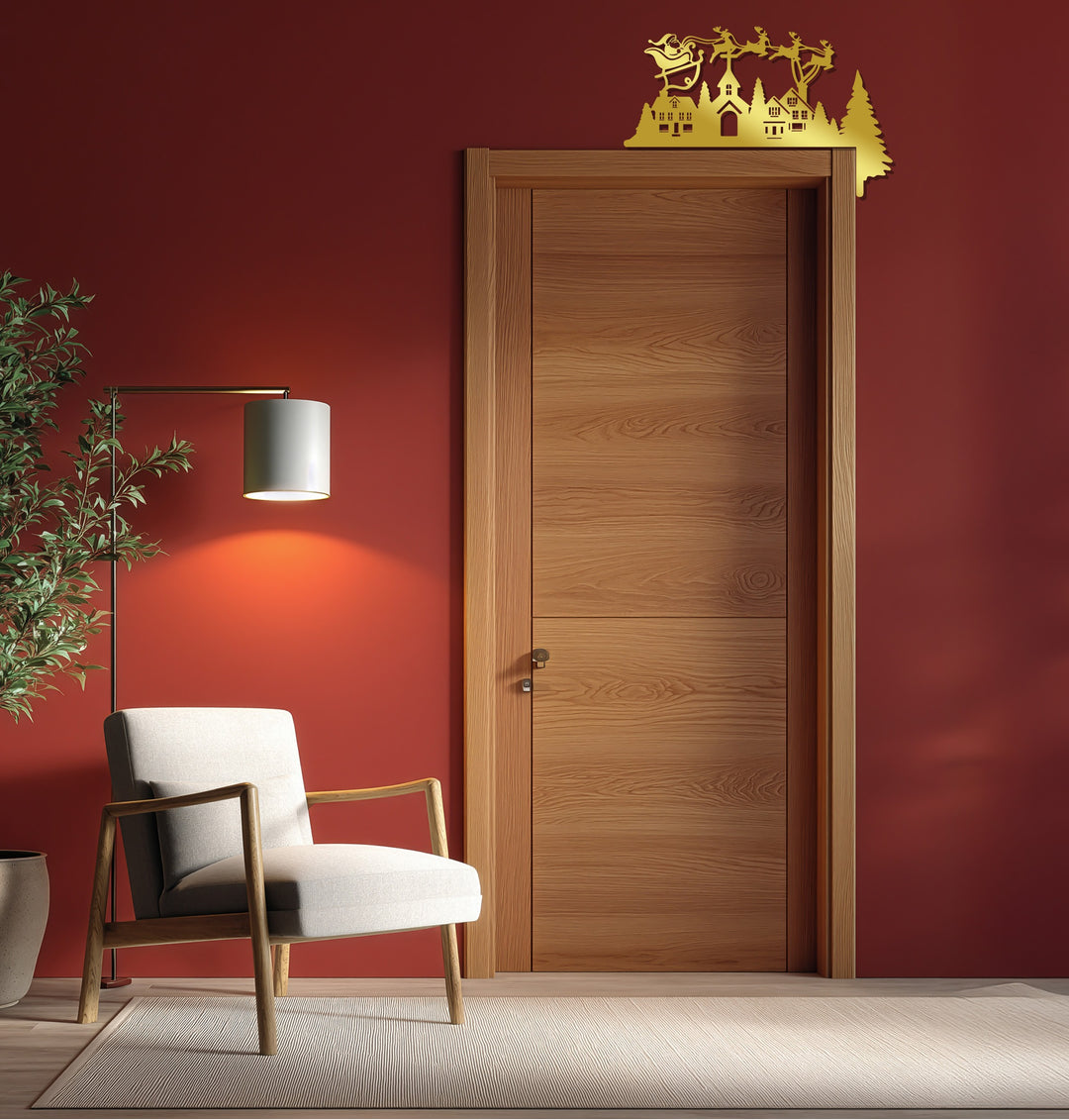 قرية ليلة عيد الميلاد – ديكور مدفأة معدني على شكل زلاجة سانتا