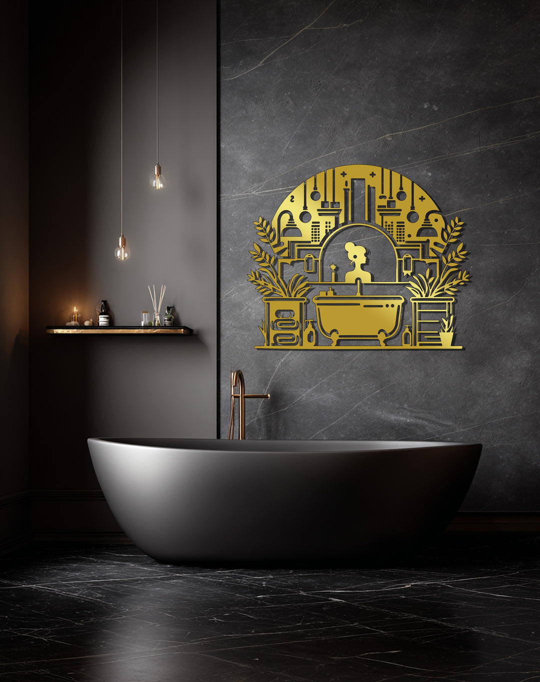 Modern Vanity Scene – Elegant Bathroom Metal Wall Art
