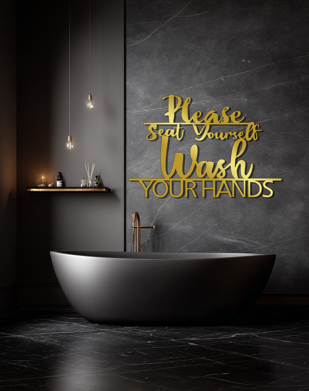 Please Seat Yourself & Wash Your Hands – Modern Bathroom Metal Wall Art