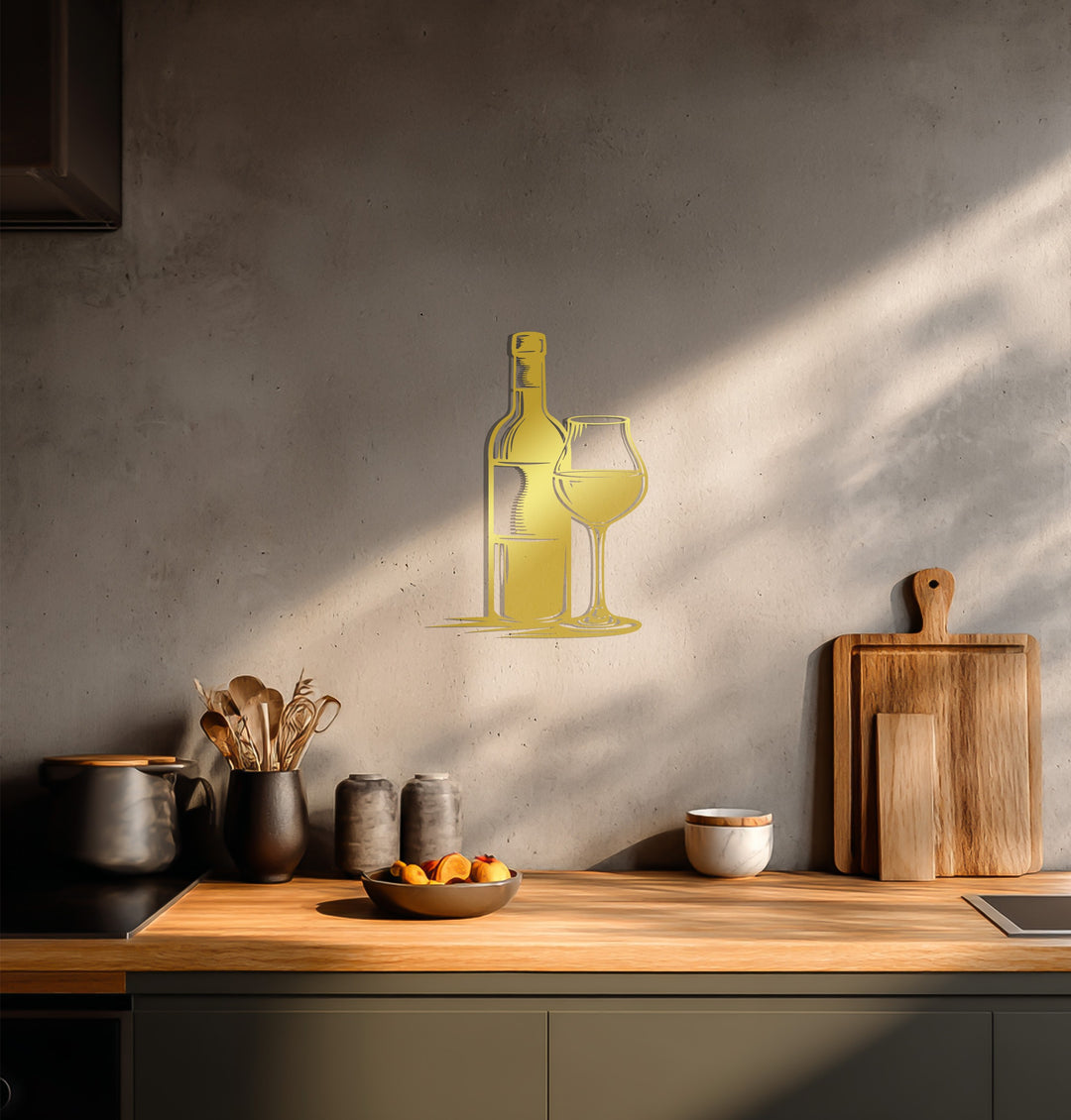 Wine Bottle & Glass Silhouette Metal Wall Art – Modern Bar & Kitchen Decor
