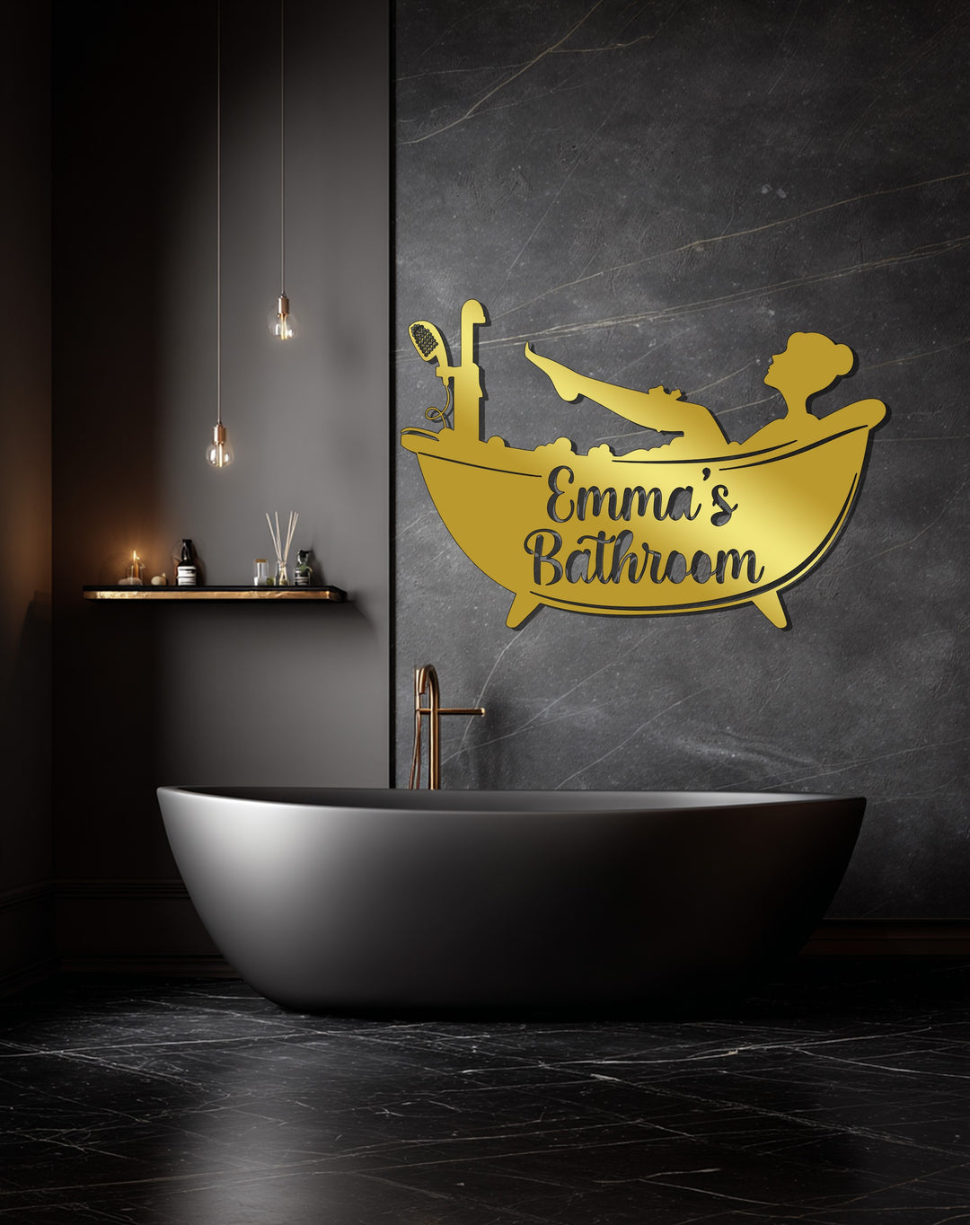 Custom name bathroom wall sign metal design