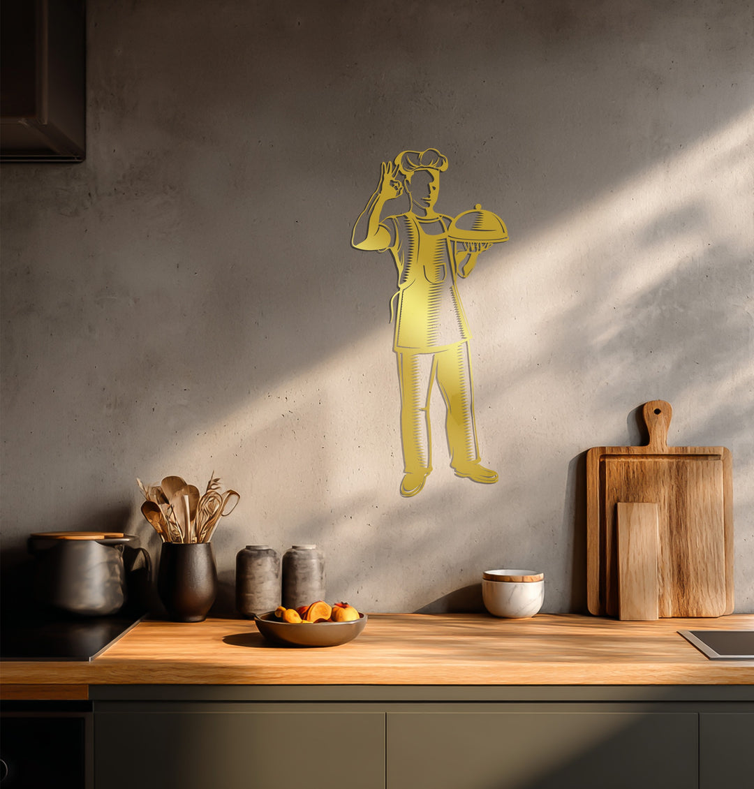 Golden Chef Silhouette – Kitchen Metal Wall Art