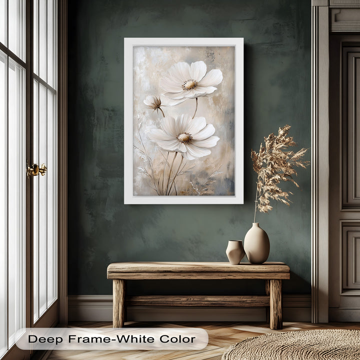 Soft Ivory Blooms – Neutral Flower Oil Painting