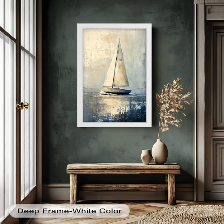 Golden Sail – Minimalistisches Ölgemälde „Boot auf See“