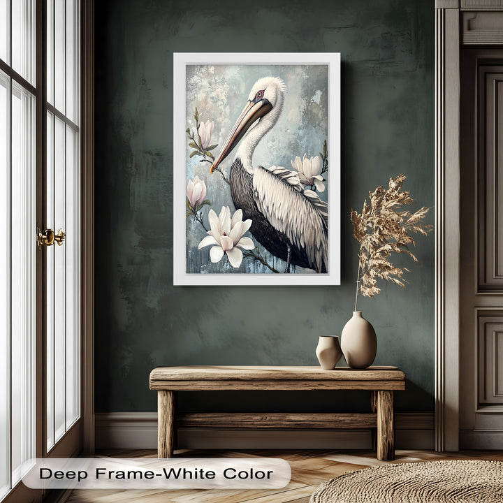 White Pelican Among Magnolia Blossoms - Animal Oil Painting