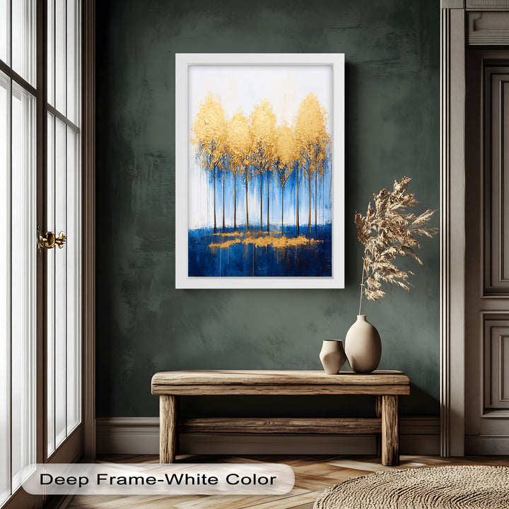 Goldene Bäume am blauen Horizont - Abstraktes Ölgemälde
