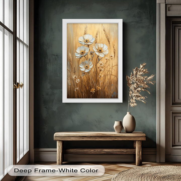White Wildflowers in Wheat Field - Oil Painting