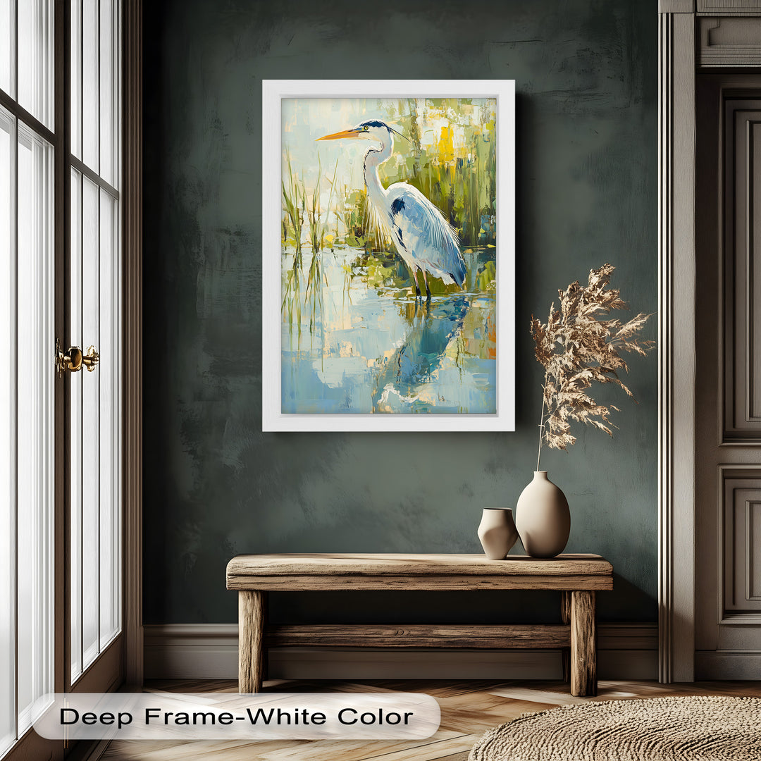 Reflections of Grace – Heron in Wetlands Oil Painting