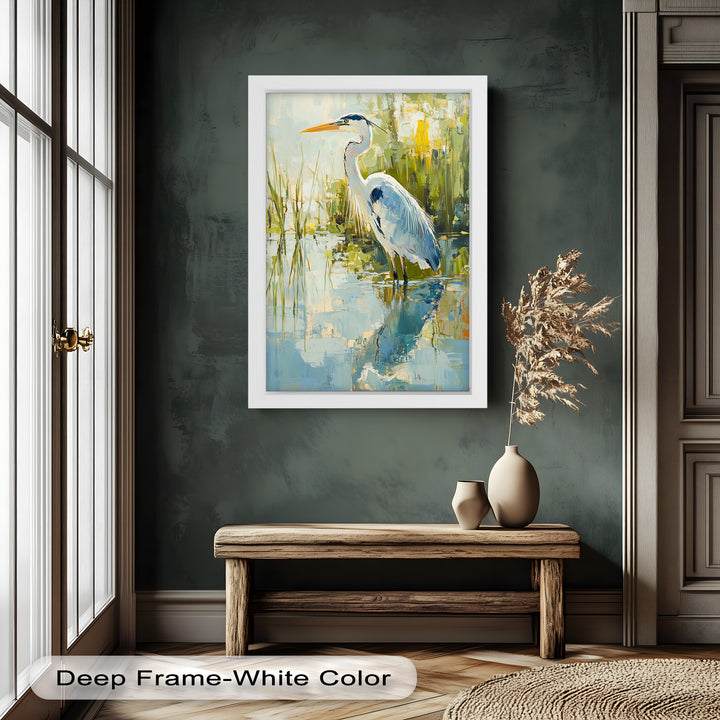 Reflections of Grace – Heron in Wetlands Oil Painting