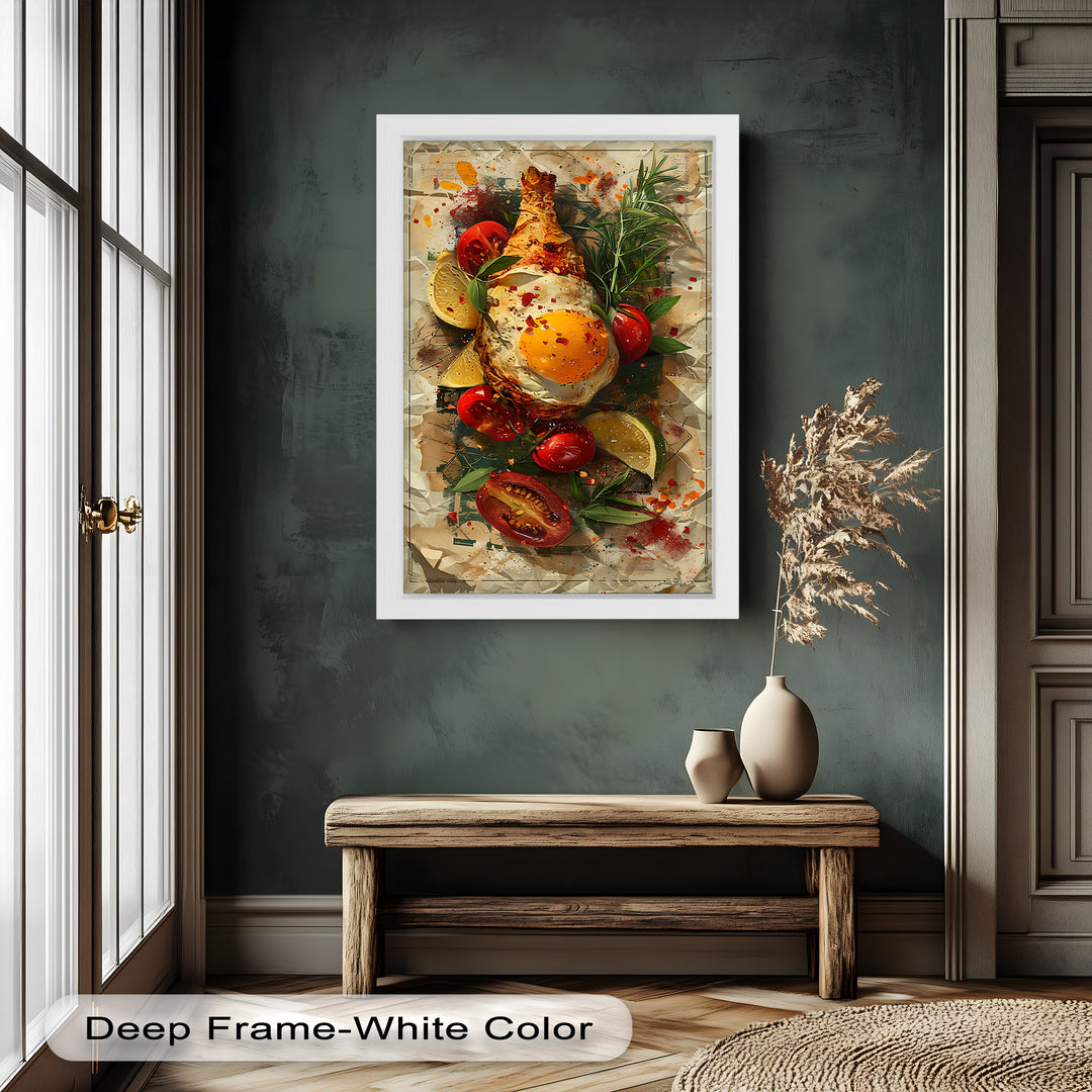 Spiegelei und Brathähnchen mit Kräutern - Food Painting