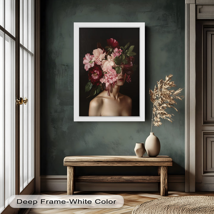 Blossom Veil – Romantic Floral Portrait Oil Painting