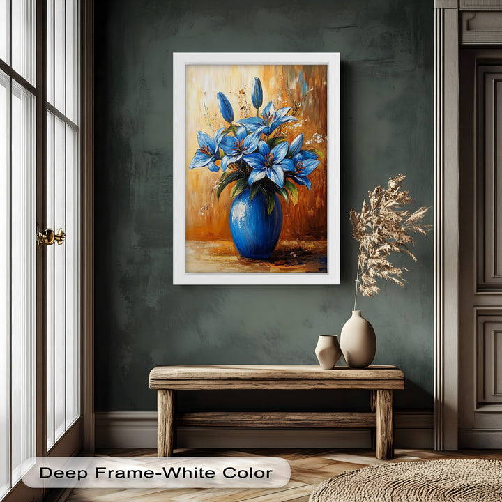 Azure Blossoms in a Blue Vase – Flower Oil Painting