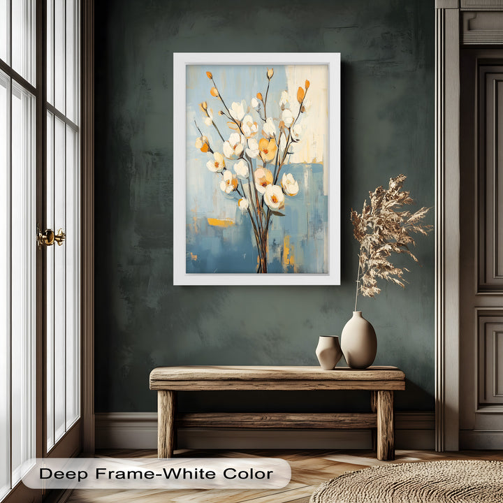 Golden Magnolia – White and Amber Blossoms Flower Oil Painting