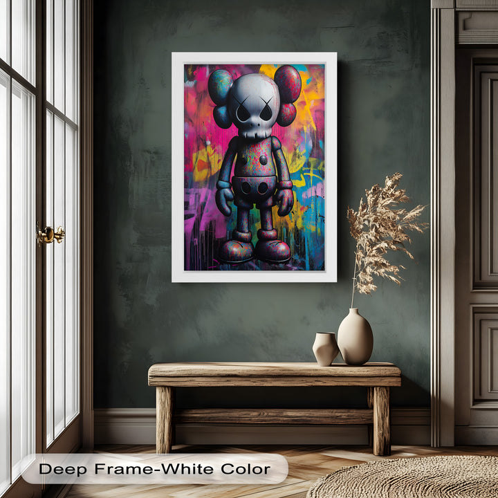 Neon Skull Companion – Mehrfarbiges KAWS-Ölgemälde