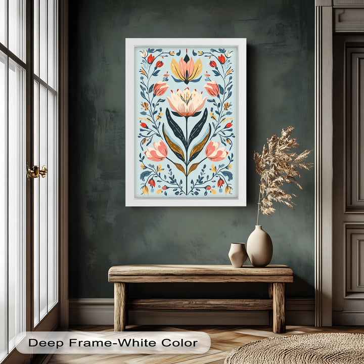 Folk-inspirierte Tulpenharmonie – Boho-Blumenölgemälde