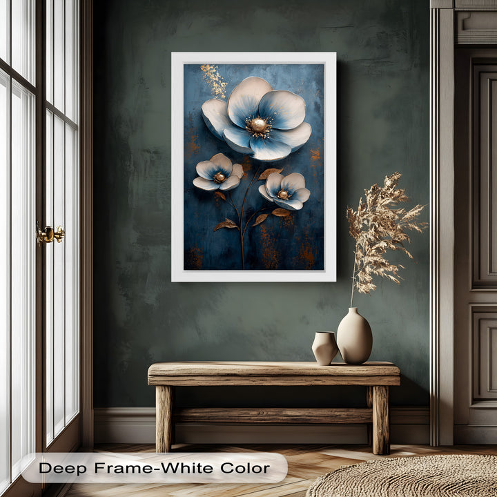 Blue and Gold Flower - Modern Oil Painting
