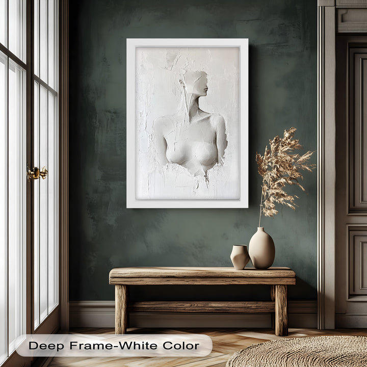 Silent Form – Minimalist White Abstract Female Oil Painting